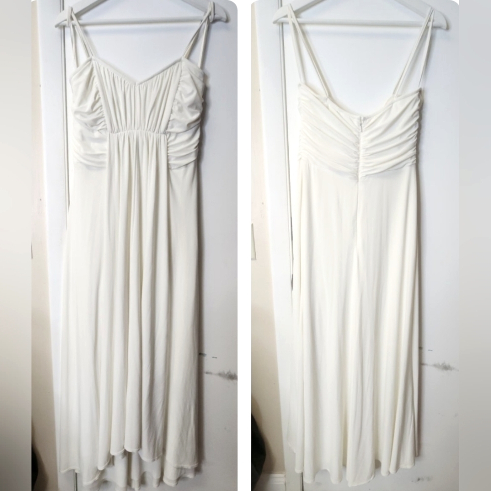 Jessica McClintock Cream Maxi Dress with Ruched Bodice